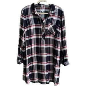 J. Jill Shirt Dress, plaid dress, roll tab sleeves, pockets, Size L cottagecore